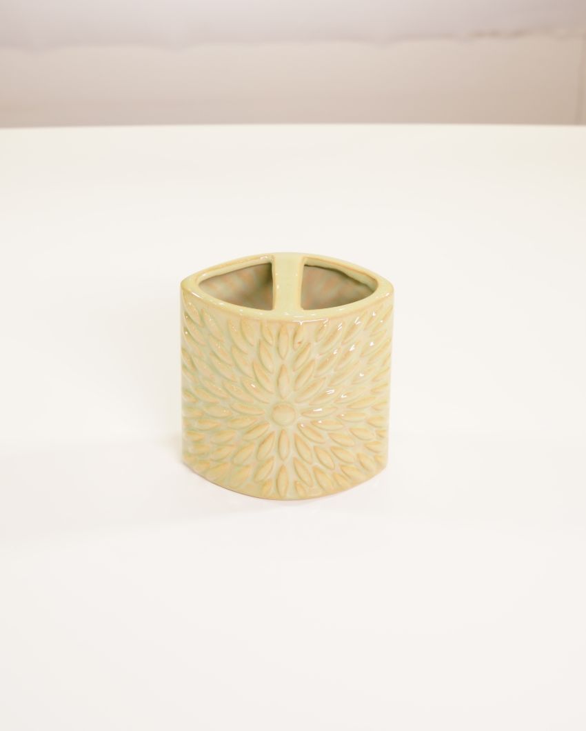 Vibrant Decor Ceramic Yellow Floral Bathroom Set | Set of 3