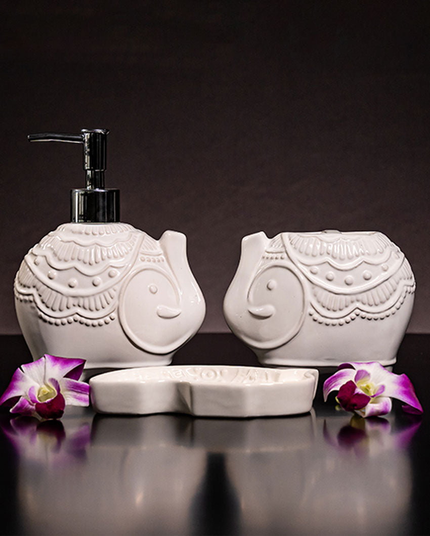 Weight MISSING | Elegant Ceramic Elephant Parade Bathroom Set | Set of 3