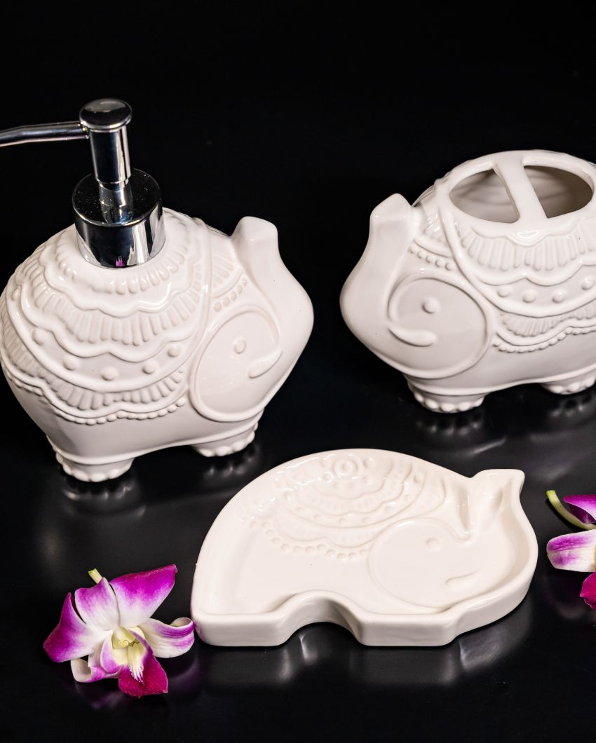 Weight MISSING | Elegant Ceramic Elephant Parade Bathroom Set | Set of 3