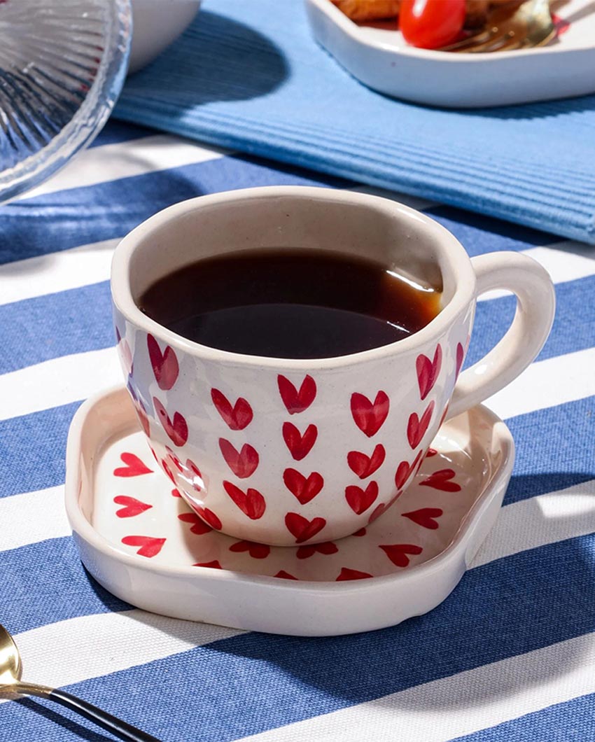 Charming Elegant Heart Shaped Beige Cup and Saucer | 4 x 4 inches
