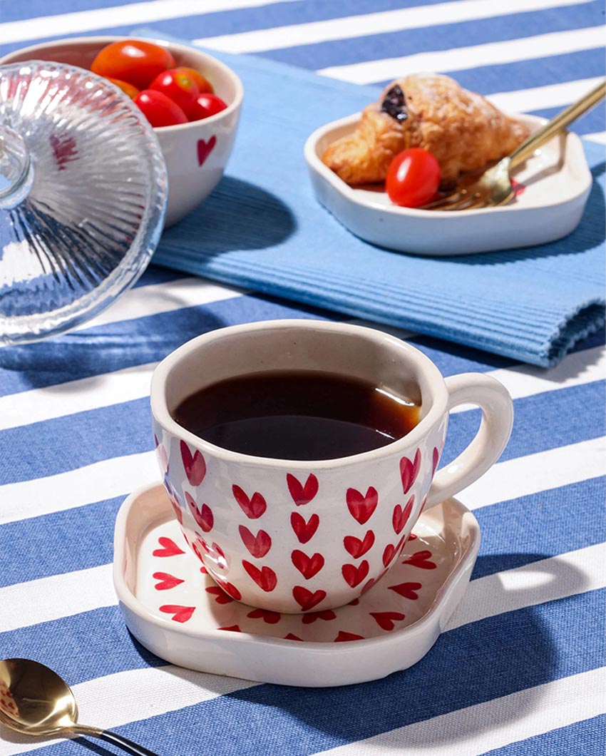 Charming Elegant Heart Shaped Beige Cup and Saucer | 4 x 4 inches