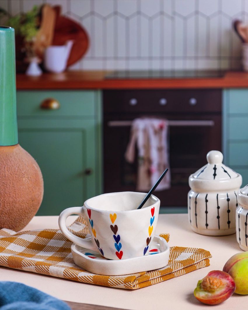 Cheerful Lovey-Dovey Multicolor Cup and Saucer Set | 4 x 4 inches