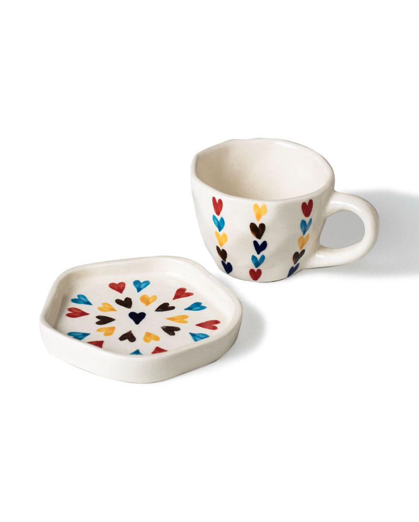 Cheerful Lovey-Dovey Multicolor Cup and Saucer Set | 4 x 4 inches