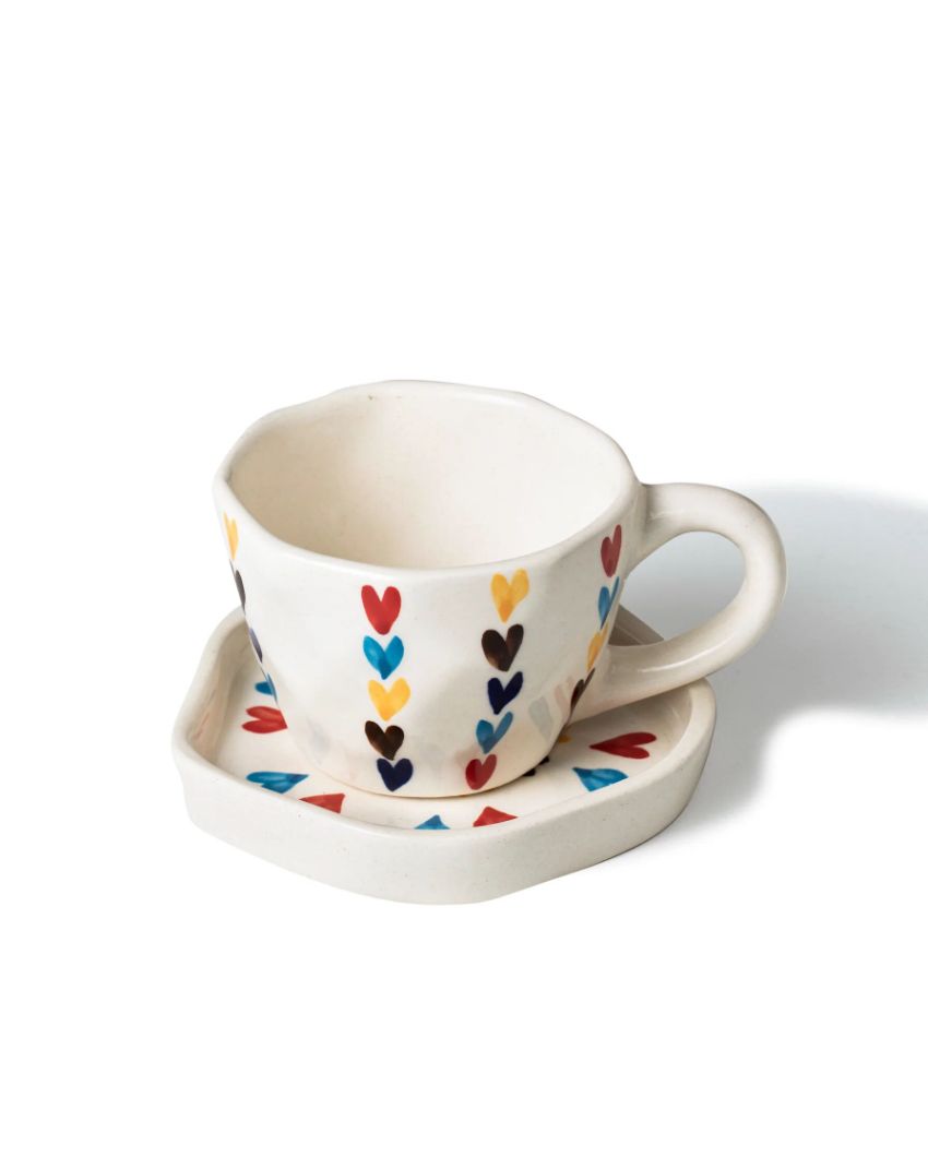 Cheerful Lovey-Dovey Multicolor Cup and Saucer Set | 4 x 4 inches
