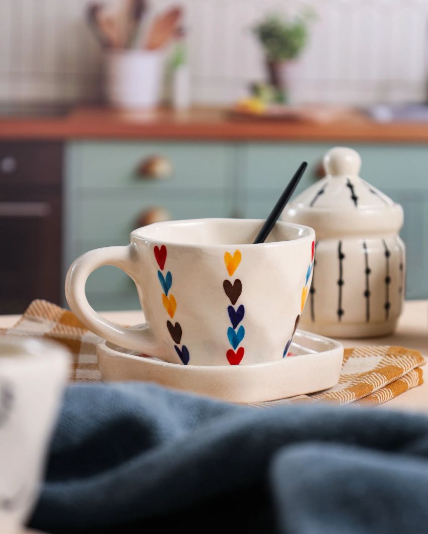 Cheerful Lovey-Dovey Multicolor Cup and Saucer Set | 4 x 4 inches
