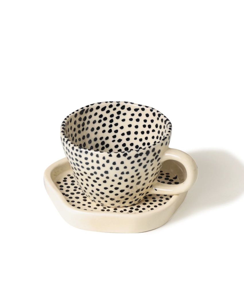 Whimsical Artisan Polka Dots Cup & Saucer Set | 4 x 4 inches