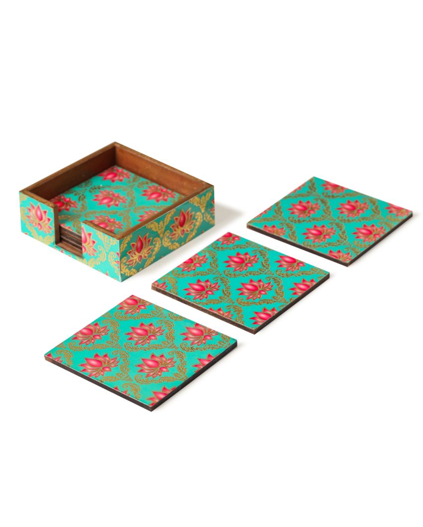 Elegant Floral Kamal Phool Coasters | Set of 6 | 4 x 2 inches