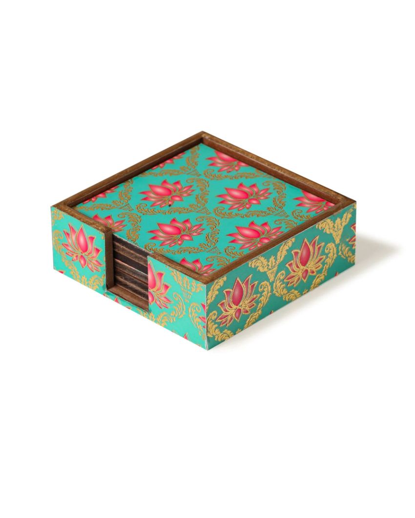 Elegant Floral Kamal Phool Coasters | Set of 6 | 4 x 2 inches