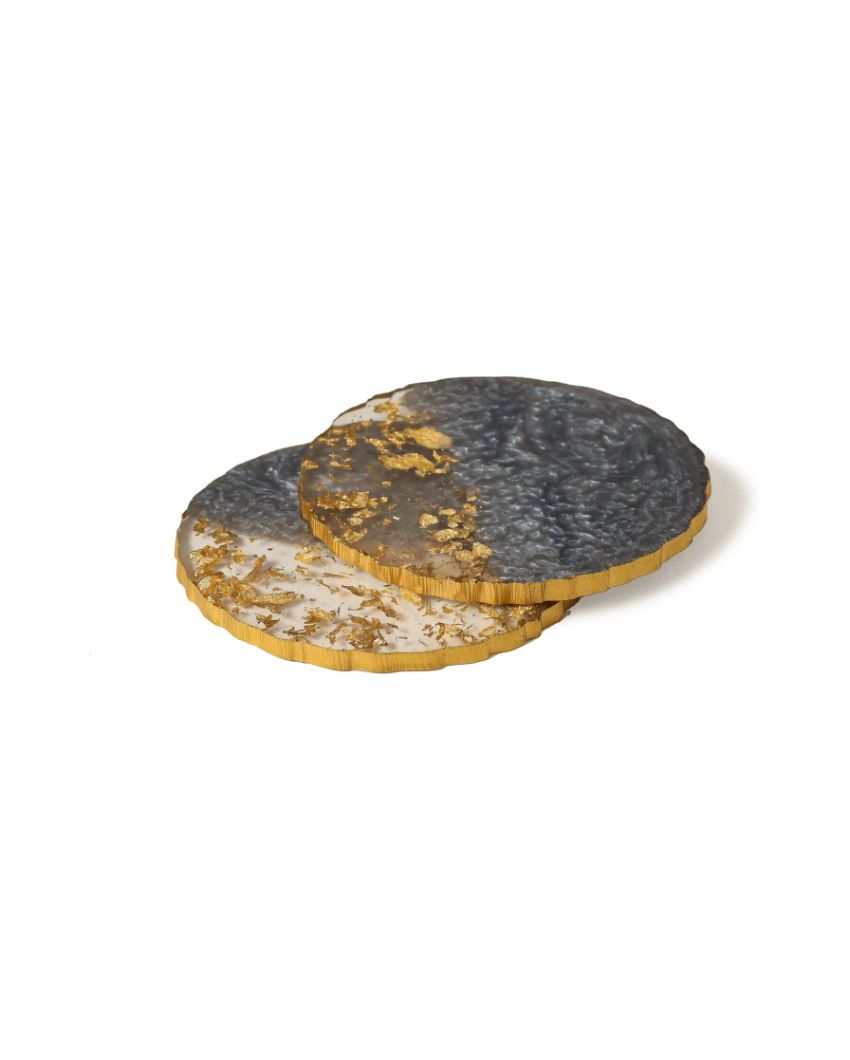 Luxurious Golden Flakes Resin Coasters | Set of 2 | 4 x 4 x 2 inches