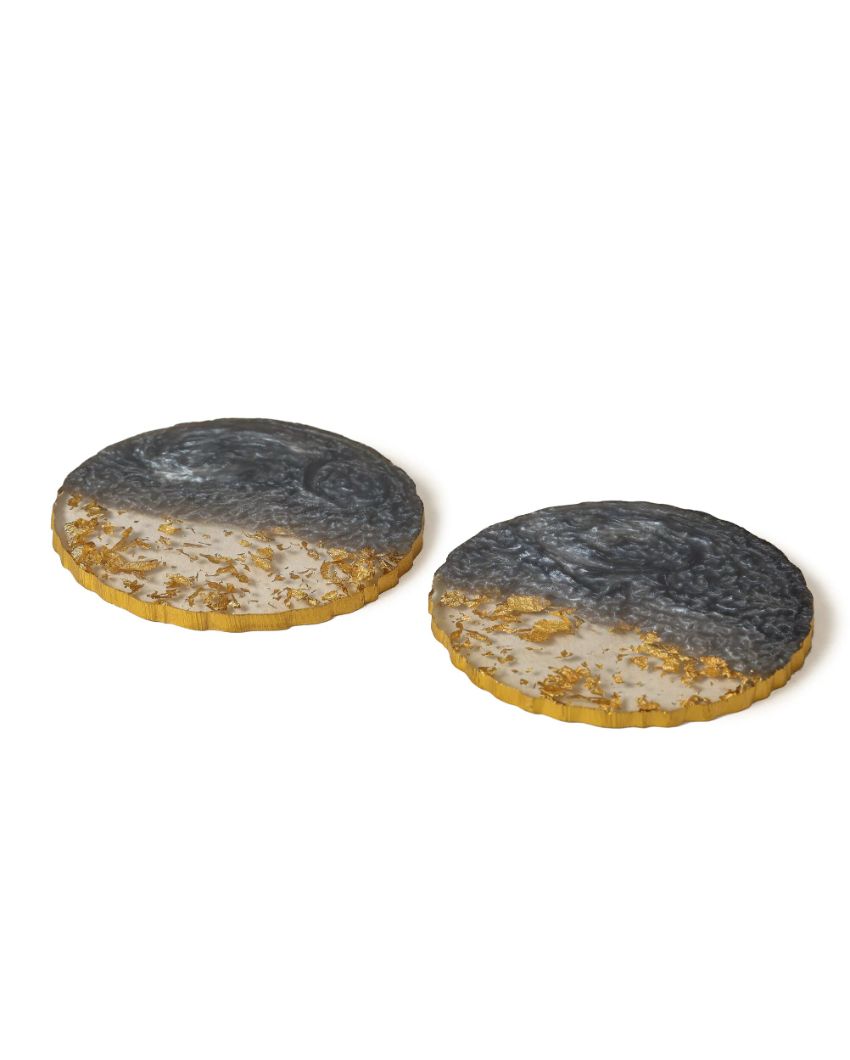 Luxurious Golden Flakes Resin Coasters | Set of 2 | 4 x 4 x 2 inches
