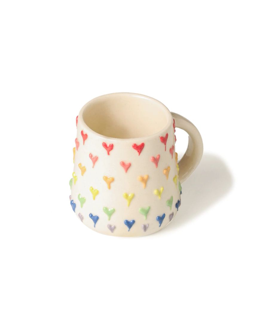 Charming Embossed Hearty Beige Coffee Mug | 3 x 3 inches