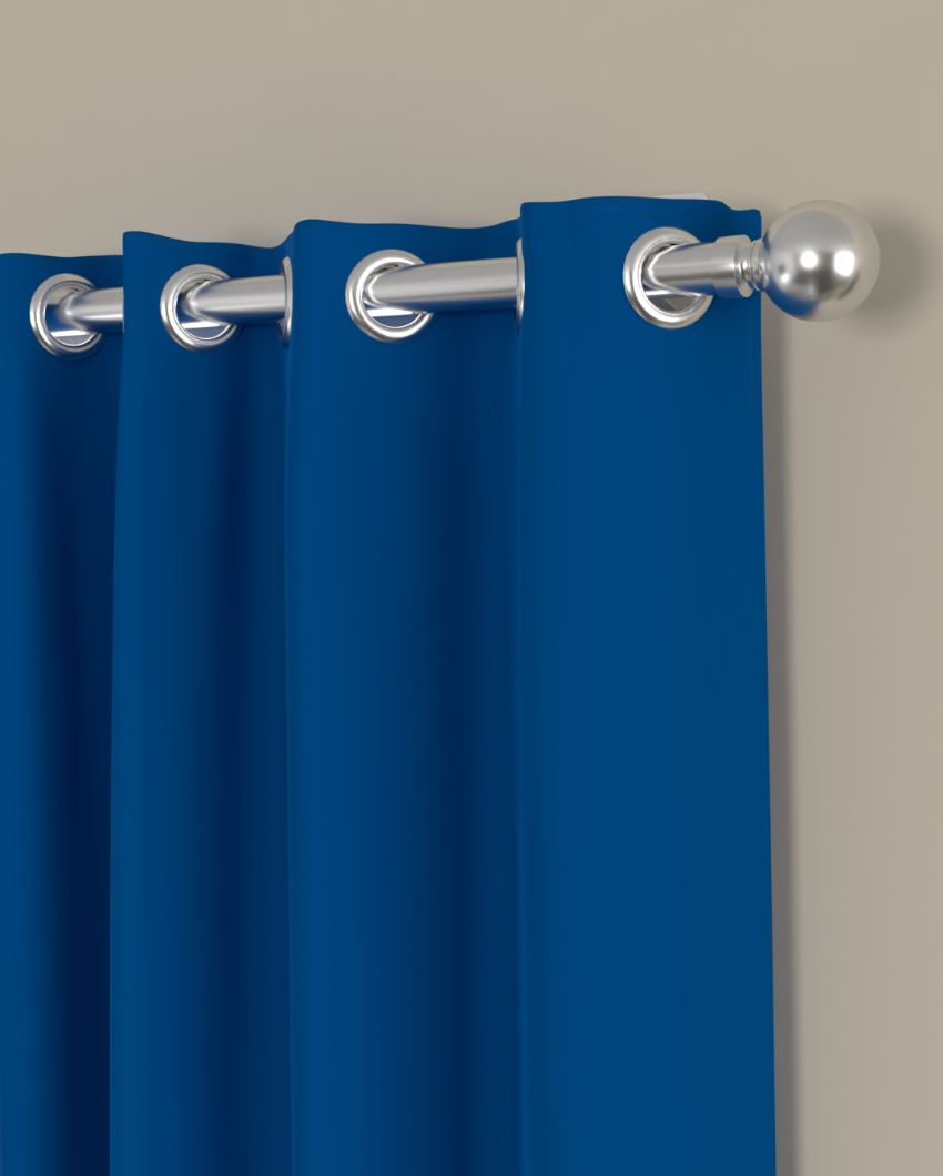 Solid Blue Polyester Curtains | Set Of 2 | Window, Door, Long Door | 5 Ft, 7 ft, 9 Ft Window (5 Ft)
