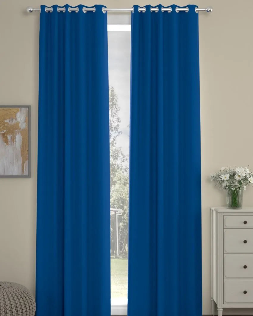 Solid Blue Polyester Curtains | Set Of 2 | Window, Door, Long Door | 5 Ft, 7 ft, 9 Ft Door (7 Ft)