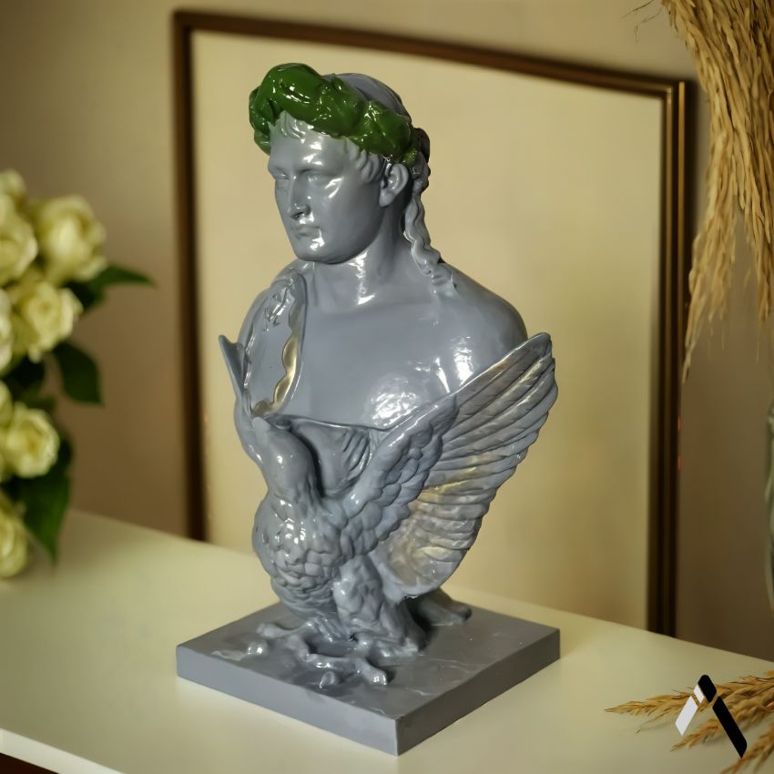 Iconic Grey Napoleon Bonaparte French General Bust Ceramic Showpiece | 6 x 9 x 12 inches
