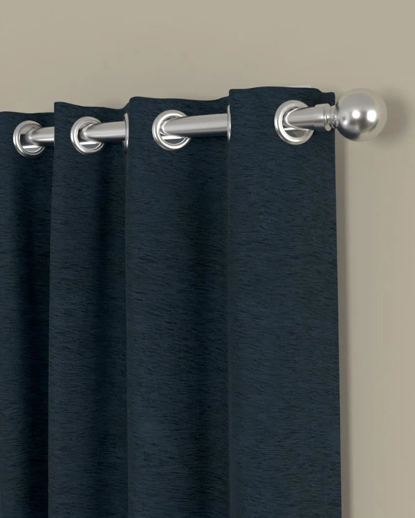 Solid Dark Blue Polyester Curtains | Set Of 2 | Window, Door, Long Door | 5 Ft, 7 ft, 9 Ft Window (5 Ft)
