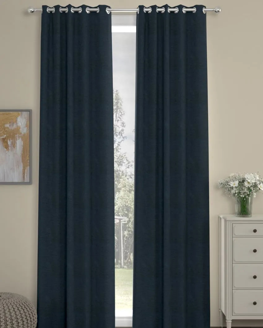 Solid Dark Blue Polyester Curtains | Set Of 2 | Window, Door, Long Door | 5 Ft, 7 ft, 9 Ft Door (7 Ft)