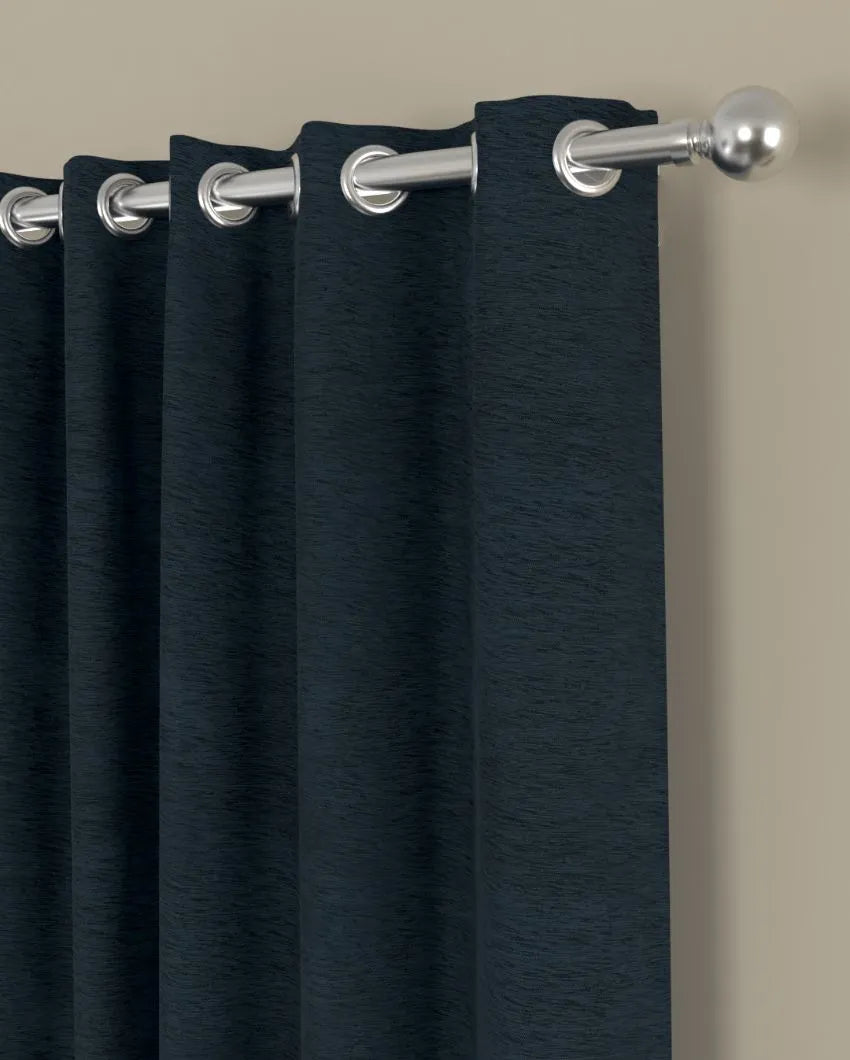 Solid Dark Blue Polyester Curtains | Set Of 2 | Window, Door, Long Door | 5 Ft, 7 ft, 9 Ft Door (7 Ft)