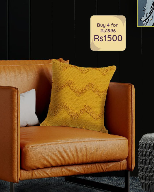 Yellow Sim Sim Cotton Cushion Cover | 16 x 16 inches