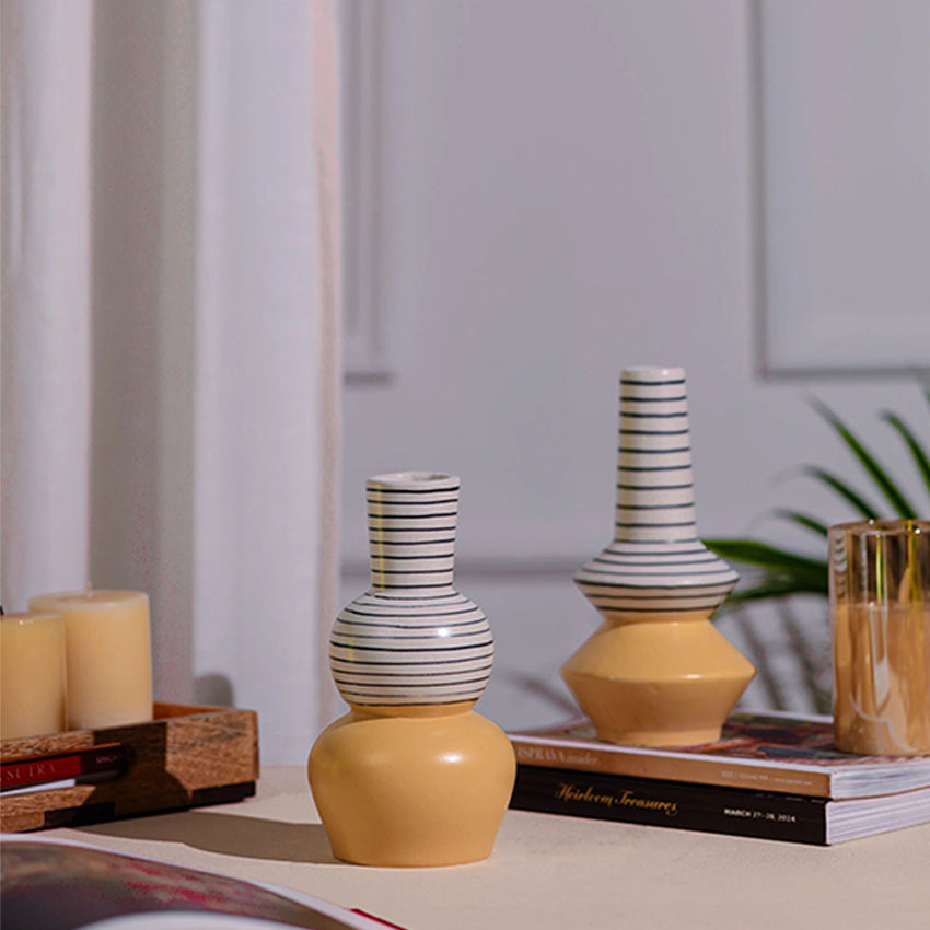 Artistic Dip-Dope White & Yellow Ceramic Vase | Set of 2