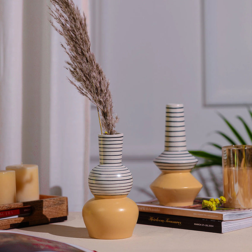 Artistic Dip-Dope White & Yellow Ceramic Vase | Set of 2