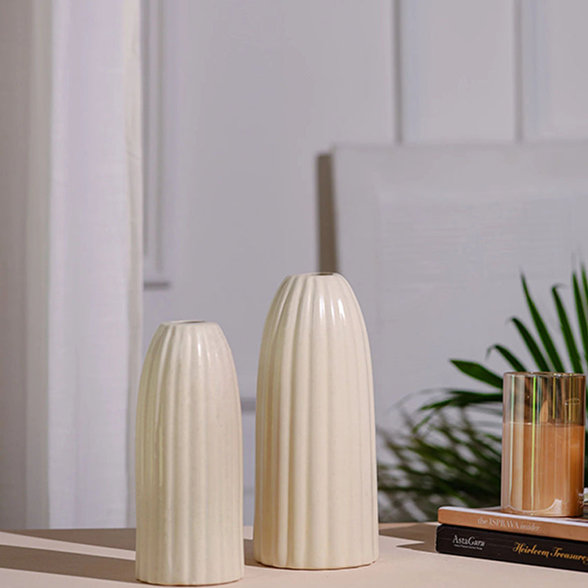 Modern Blissful Striped Ceramic Decorative Vases | Set of 2