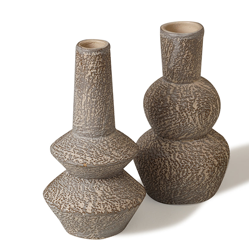 Modern White Ribbed Textured Ceramic Vase | Set of 2| 4 x 8 inches