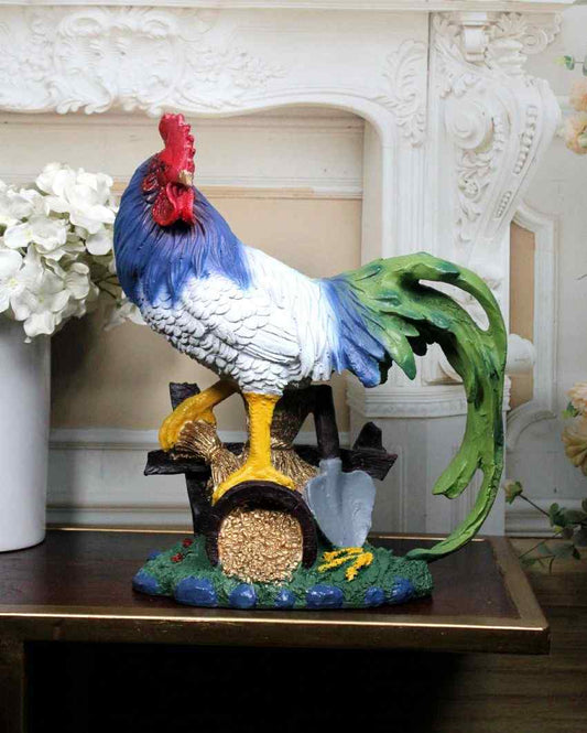 Colorful Poly Resin Rooster Showpiece For Goodluck