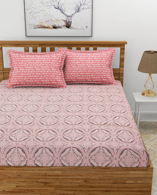Pink Premium Glace Cotton Bedding Set | King Size