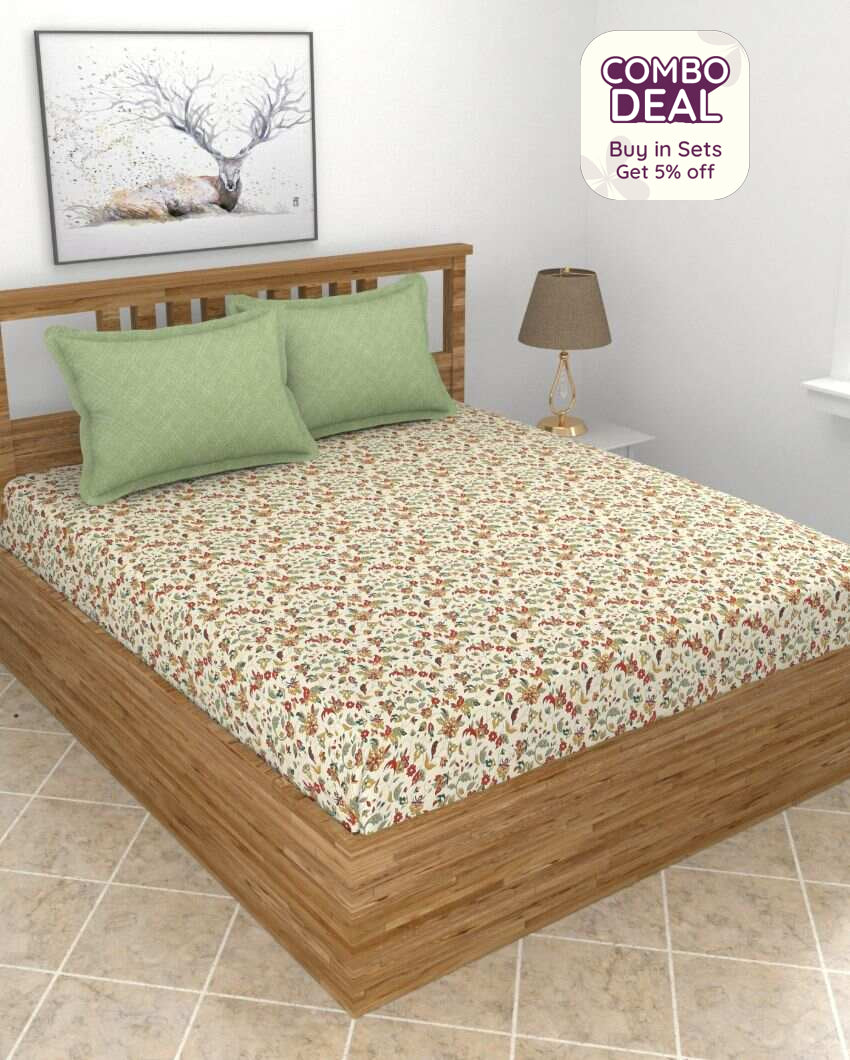 Stylish Jasmin Glace Cotton King Size Bedsheet Set | 108 × 108 inches | 210 TC