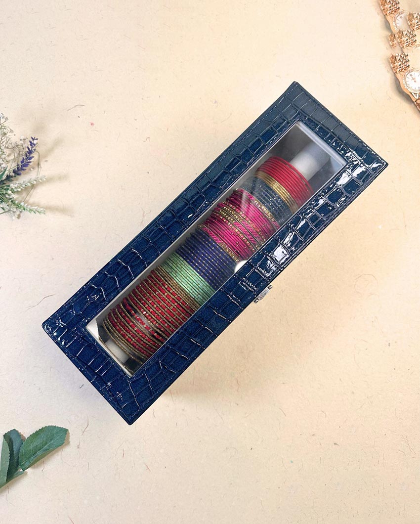 Single Blue Rod Bangle Organizer Box With Glass Top | 13 x 5 x 5 inches