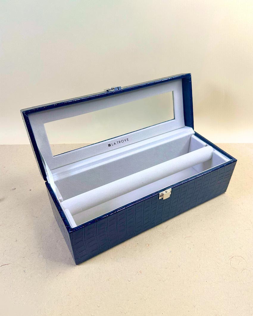 Single Blue Rod Bangle Organizer Box With Glass Top | 13 x 5 x 5 inches