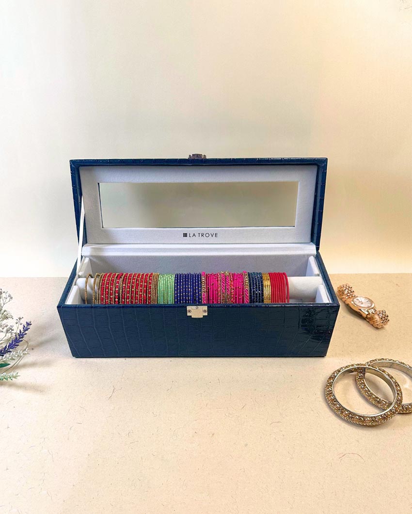 Single Blue Rod Bangle Organizer Box With Glass Top | 13 x 5 x 5 inches