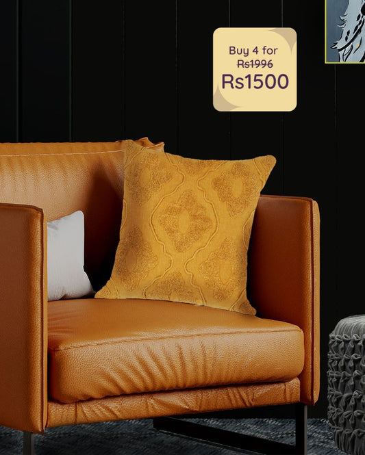 Yellow Genia Cotton Cushion Cover | 16 x 16 inches