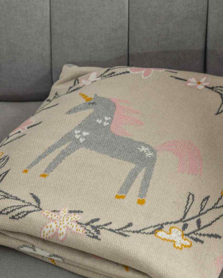 Unicorn Design Cotton Kids Blanket With Sherpa Fleece Inside