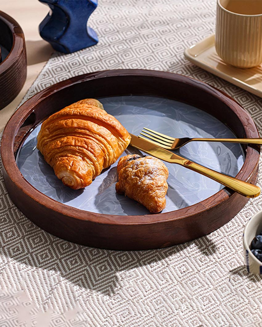Classic Round Enamel Finish Wooden Breakfast Tray | 5 x 5 x 1 inches