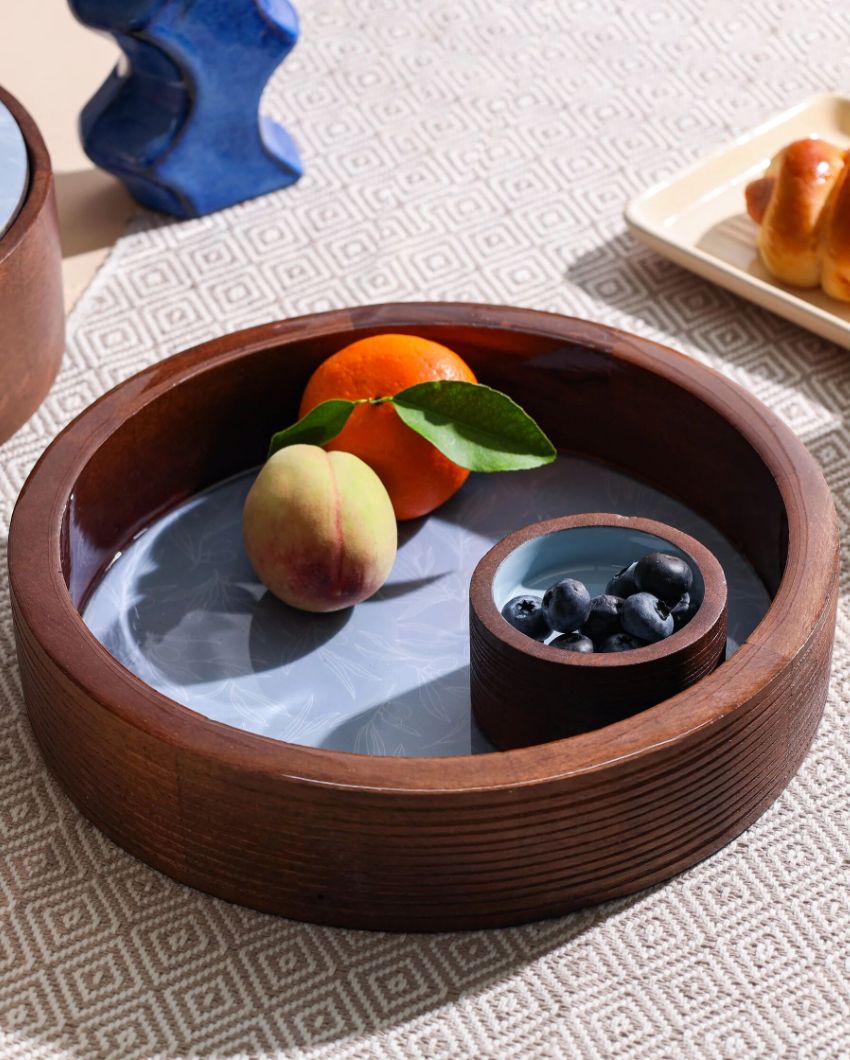 Classic Round Enamel Finish Wooden Breakfast Tray | 5 x 5 x 1 inches