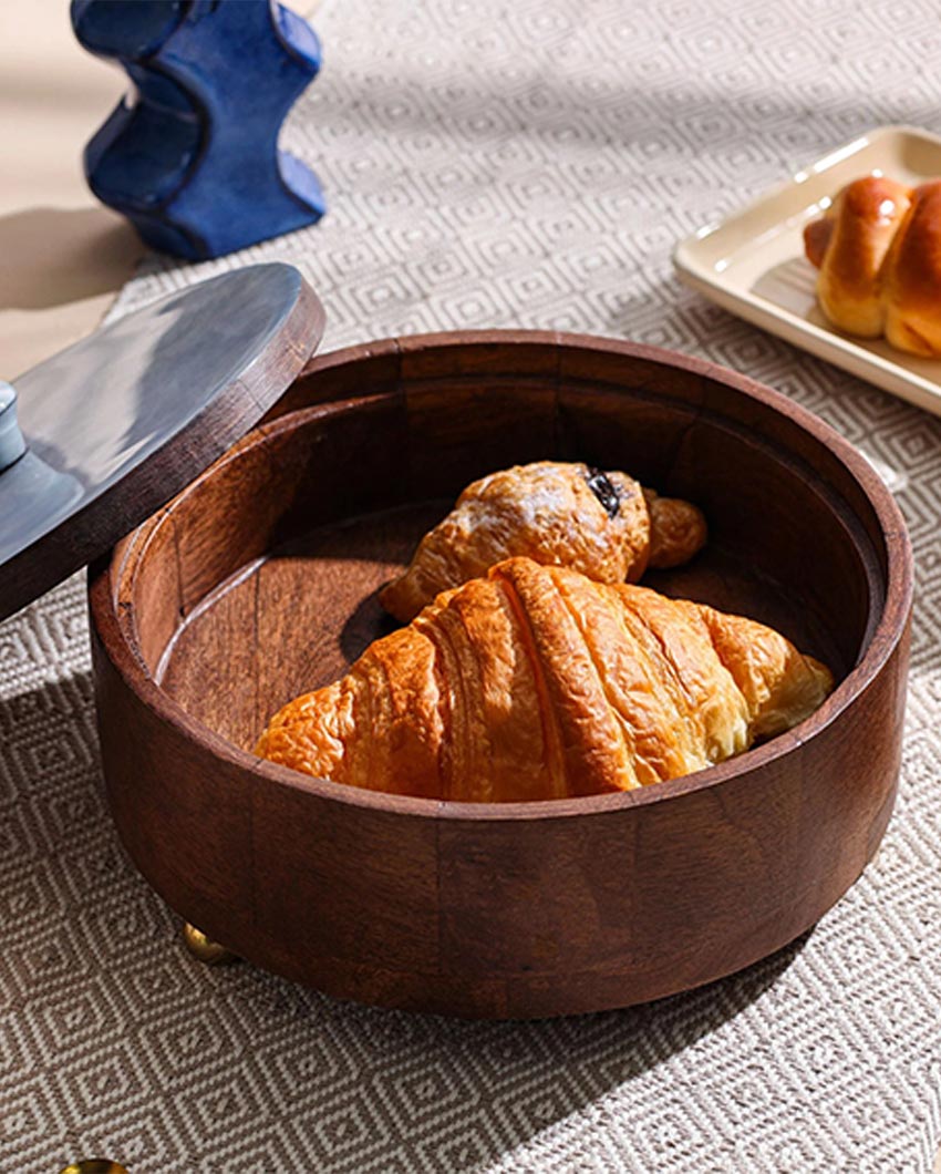 Luminous Brown Enamel Finish Wooden Roti Box Casserole | 8 x 8 Inches
