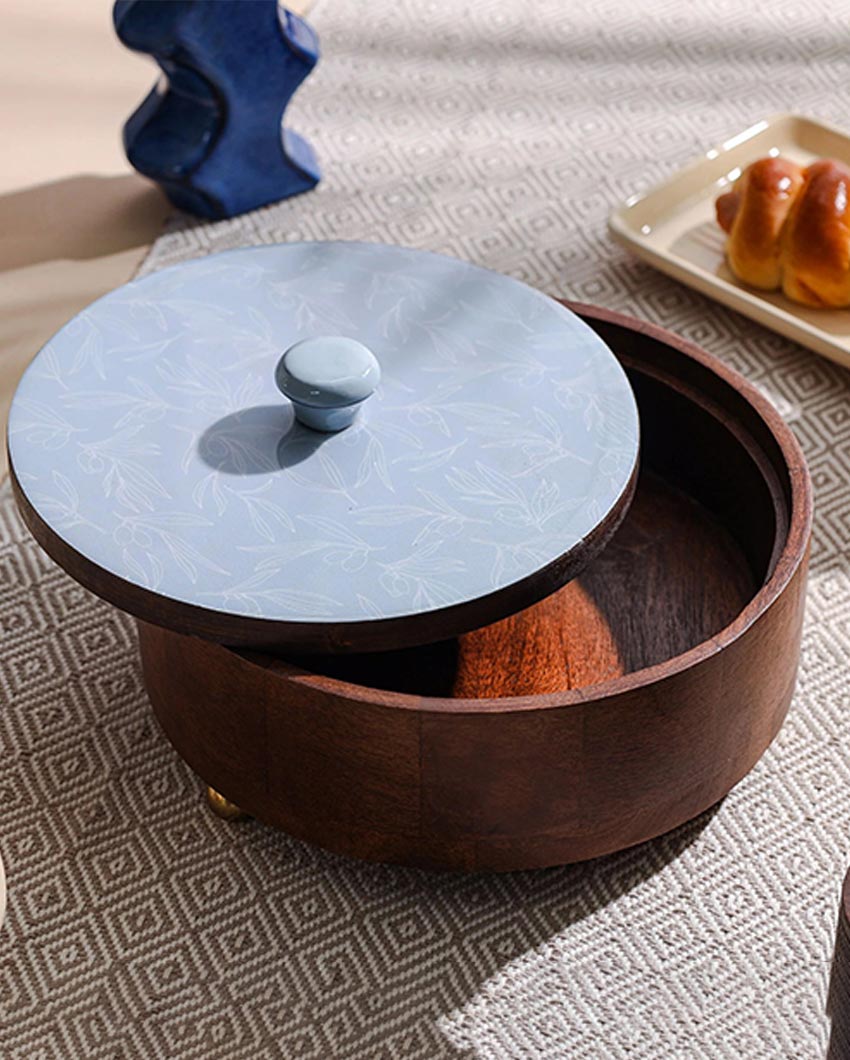 Luminous Brown Enamel Finish Wooden Roti Box Casserole | 8 x 8 Inches