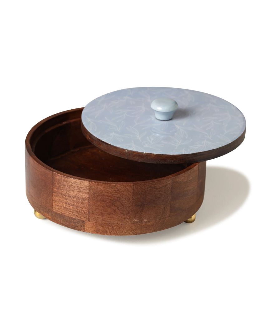 Luminous Brown Enamel Finish Wooden Roti Box Casserole | 8 x 8 Inches