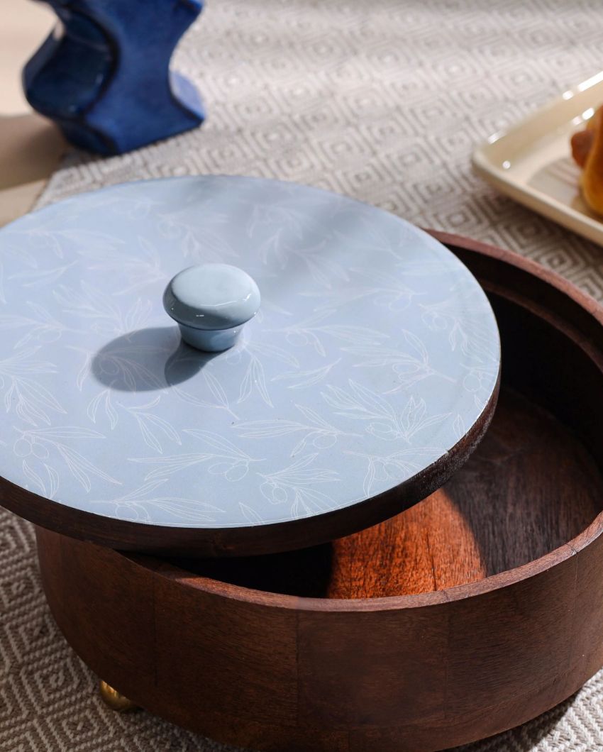 Luminous Brown Enamel Finish Wooden Roti Box Casserole | 8 x 8 Inches