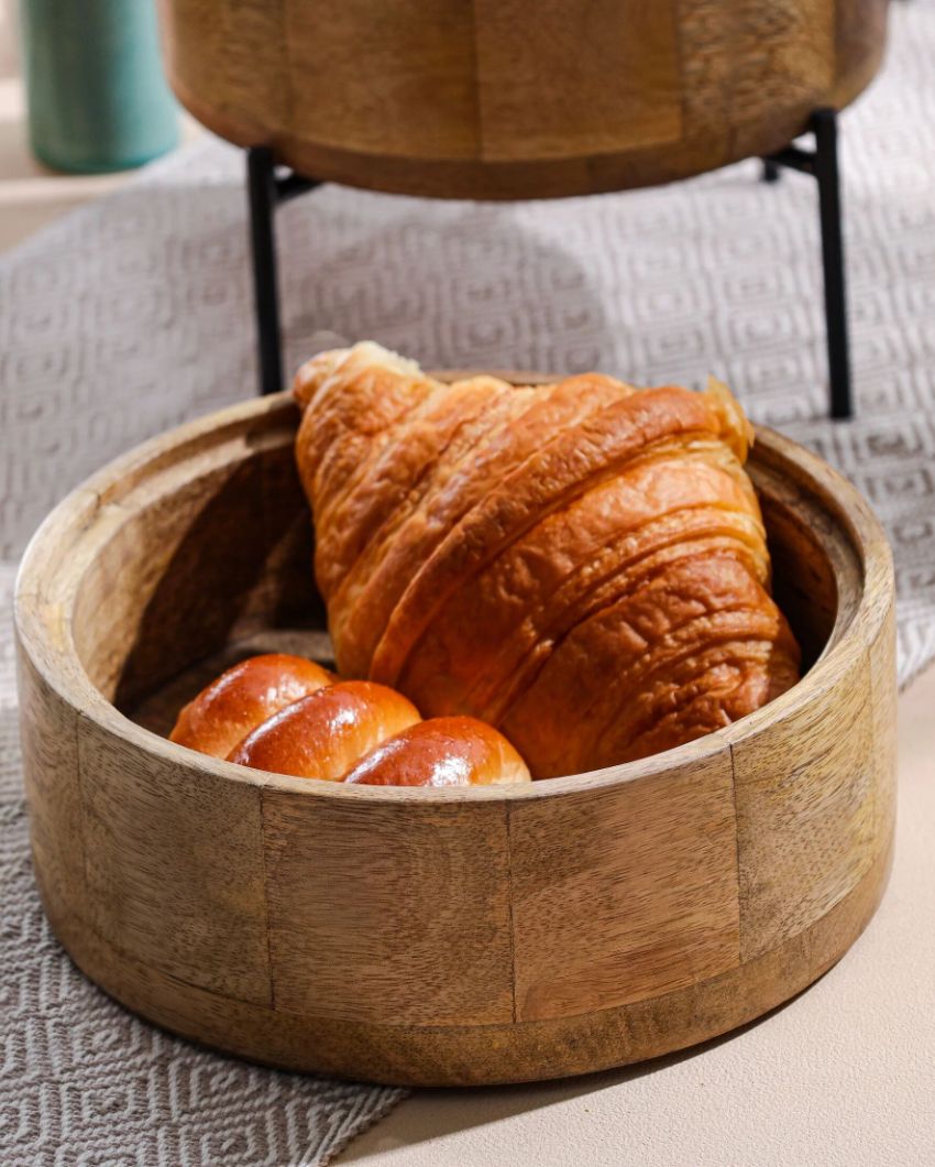 Charming Brown Wooden Double Layer Roti Box Casserole | 8 x 8 Inches