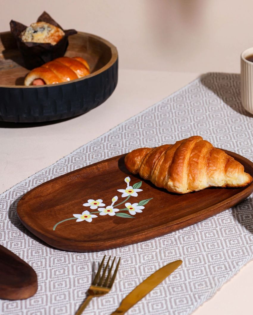 Artisan Handprinted Wooden Decorative Serving Tray | 12 x 7 inches