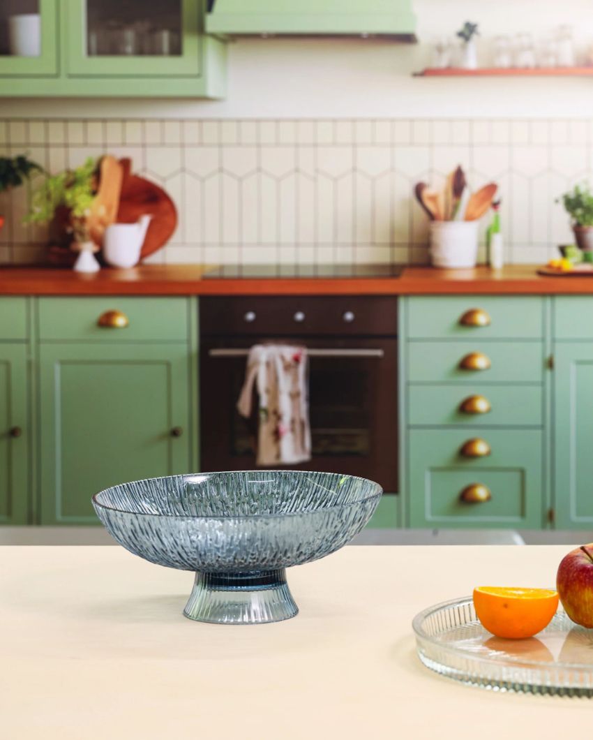 Moody Smokey Grey Ribbed Glass Fruit Serving Bowl | Set of 2 | 6 x 5 inches