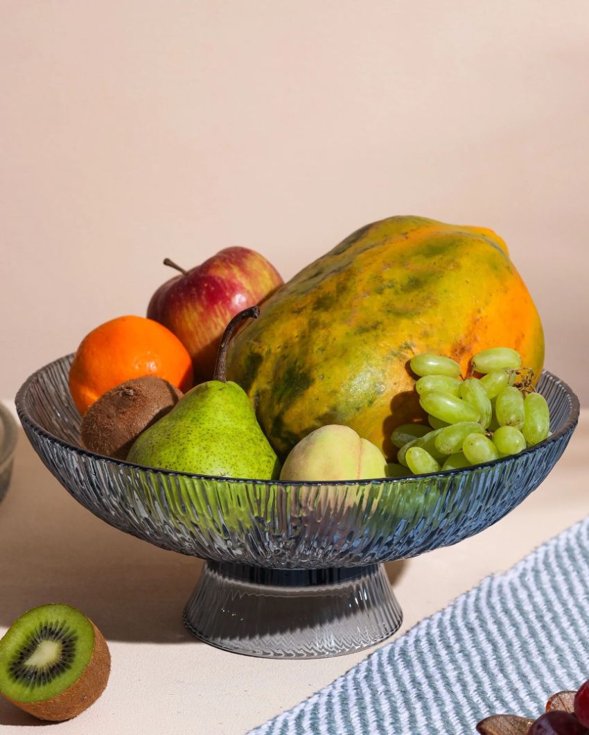 Moody Smokey Grey Ribbed Glass Fruit Serving Bowl | Set of 2 | 6 x 5 inches