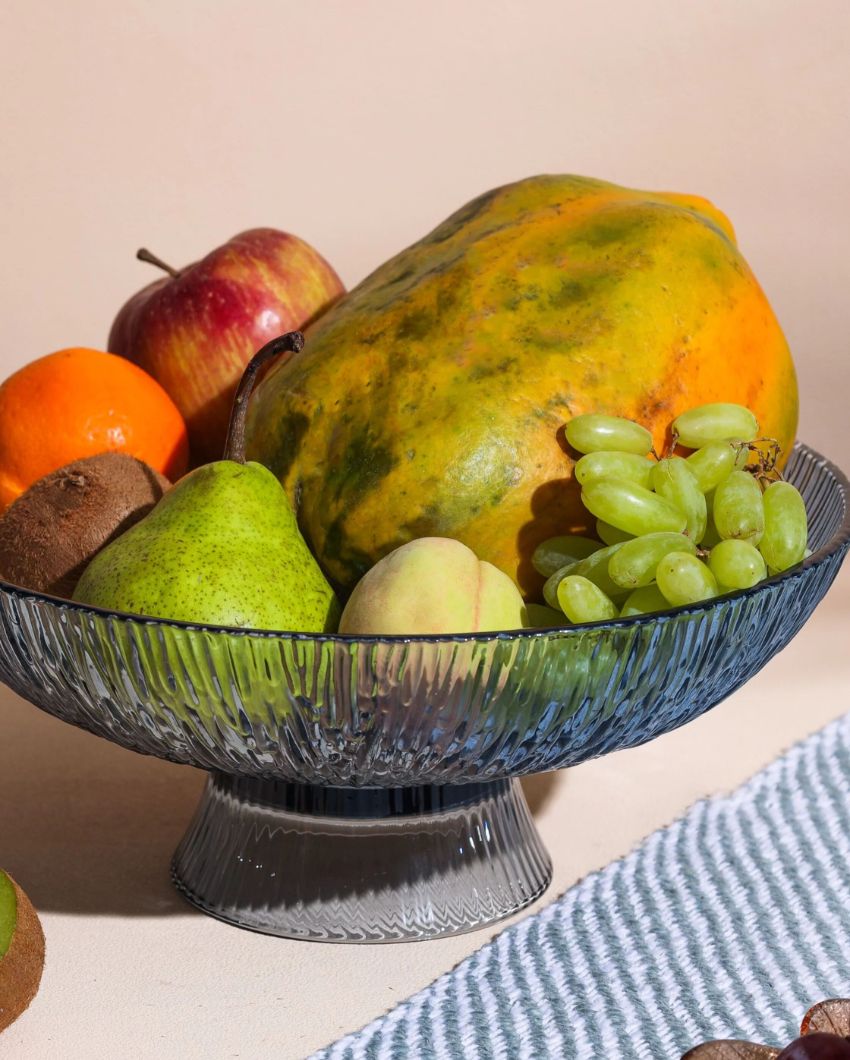 Moody Smokey Grey Ribbed Glass Fruit Serving Bowl | Set of 2 | 6 x 5 inches