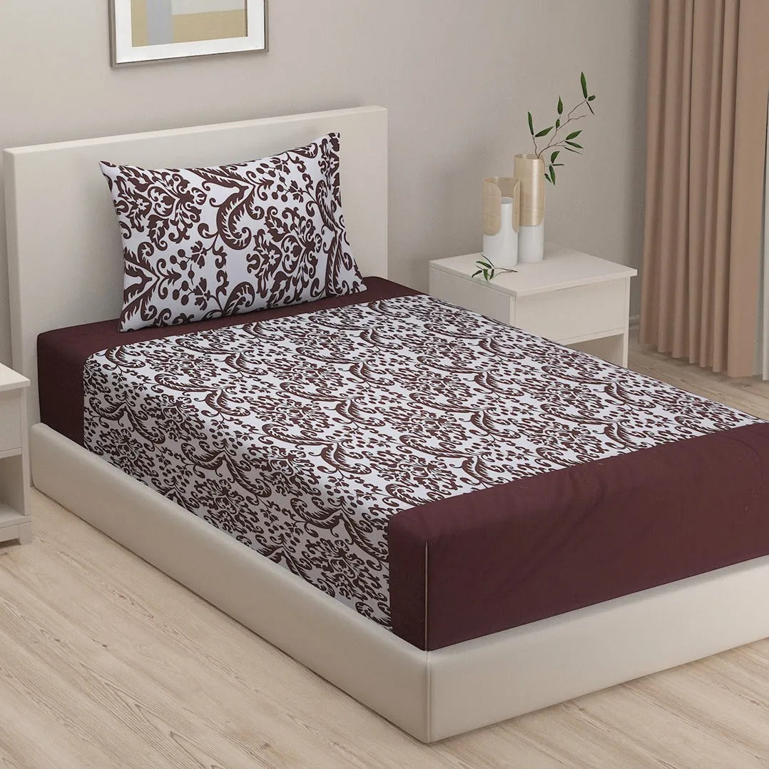Brown Geometric Shadow Print Cotton Bedding Set With Pillow Covers | Single, Double Fitted, Double Or King Size | 60 x 90 Inches , 72 x 78 Inches , 90 x 108 Inches , 108 x 108 Inches