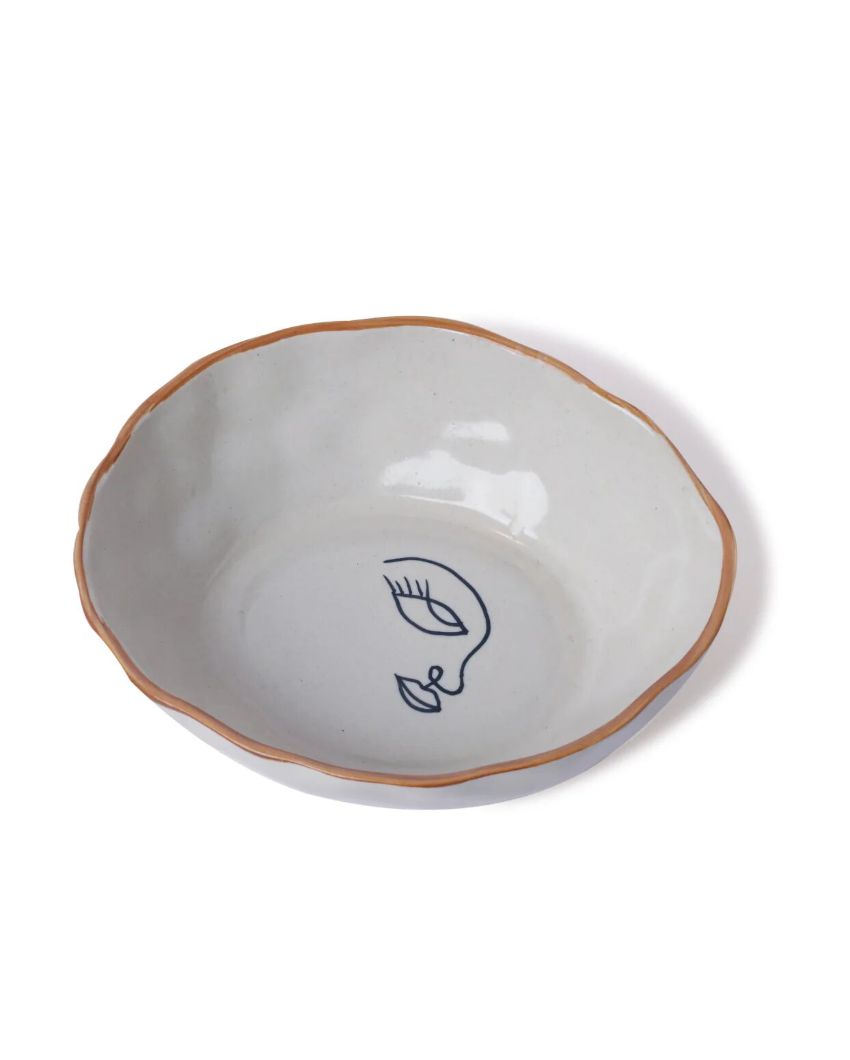 Expressive Hand-Painted Face Design Ceramic Bowl | 8 x 7 x 3 inches