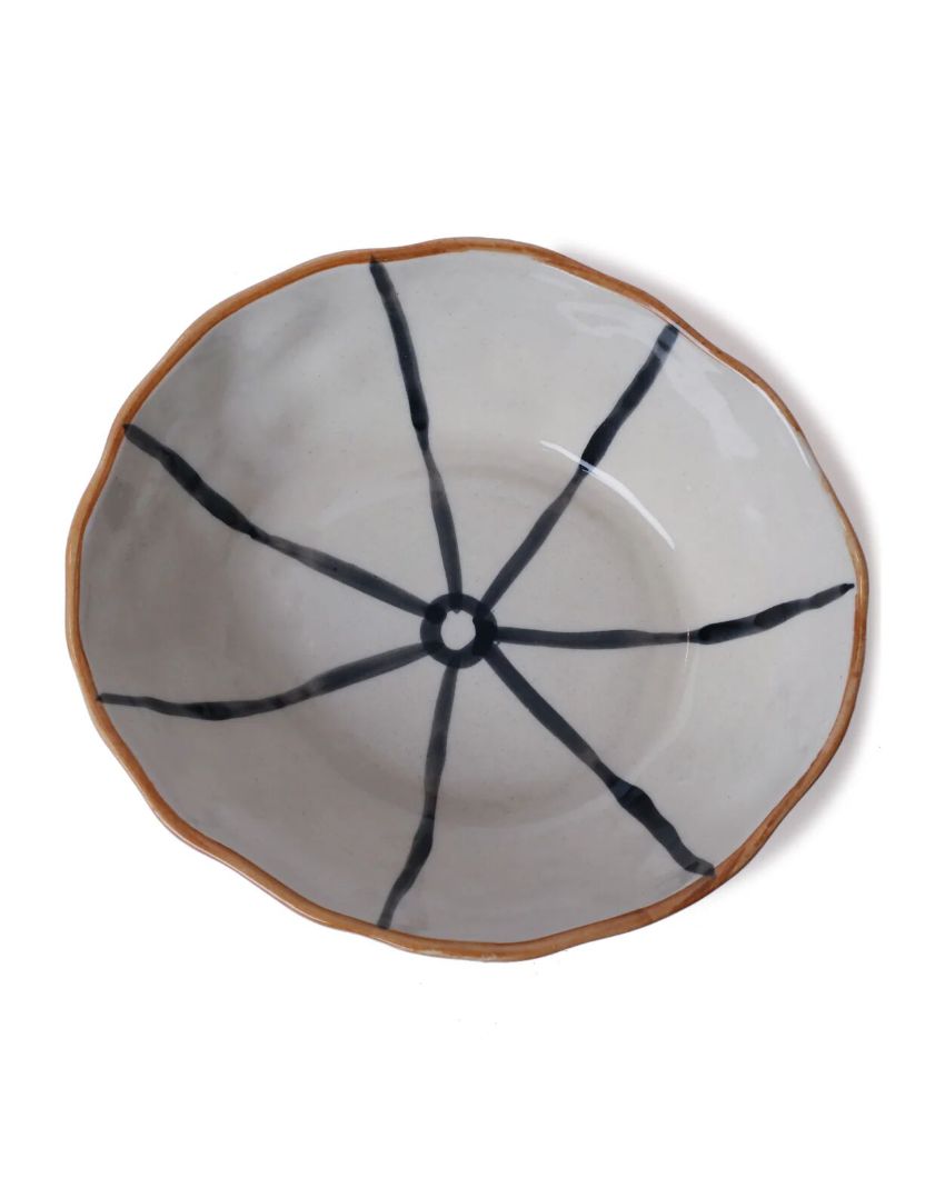 Sophisticated Hand-Painted Ceramic Bowl with Abstract Detail | 8 x 7 x 3 inches