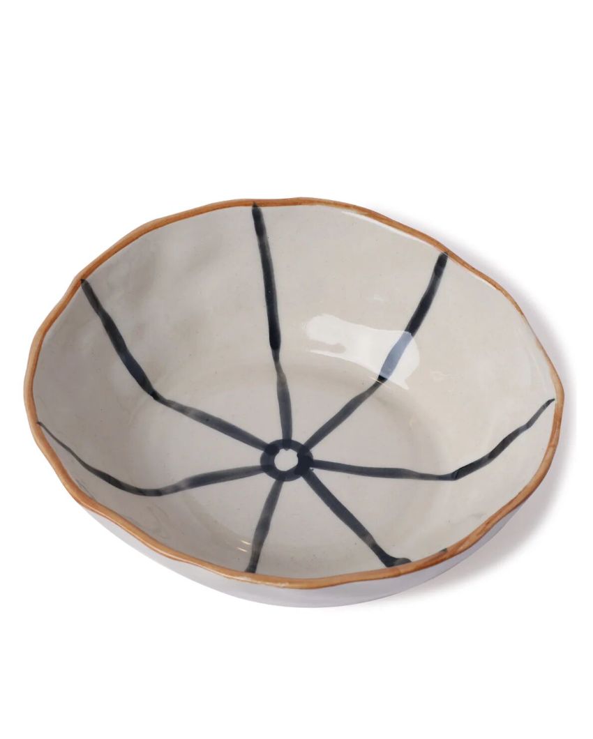 Sophisticated Hand-Painted Ceramic Bowl with Abstract Detail | 8 x 7 x 3 inches