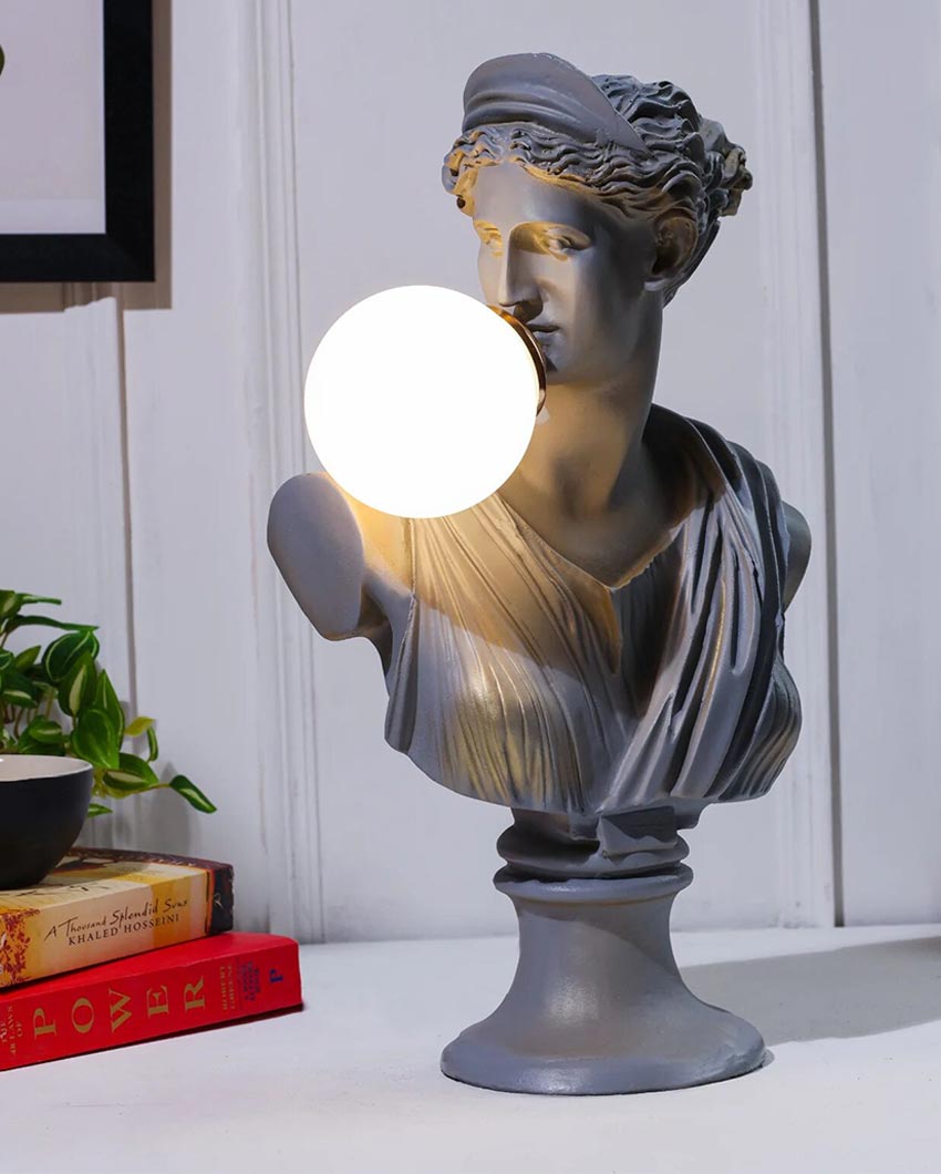 Modern Grey Resin Dancing Lady Sculpture Lamp | 14 x 14 x 21 inches